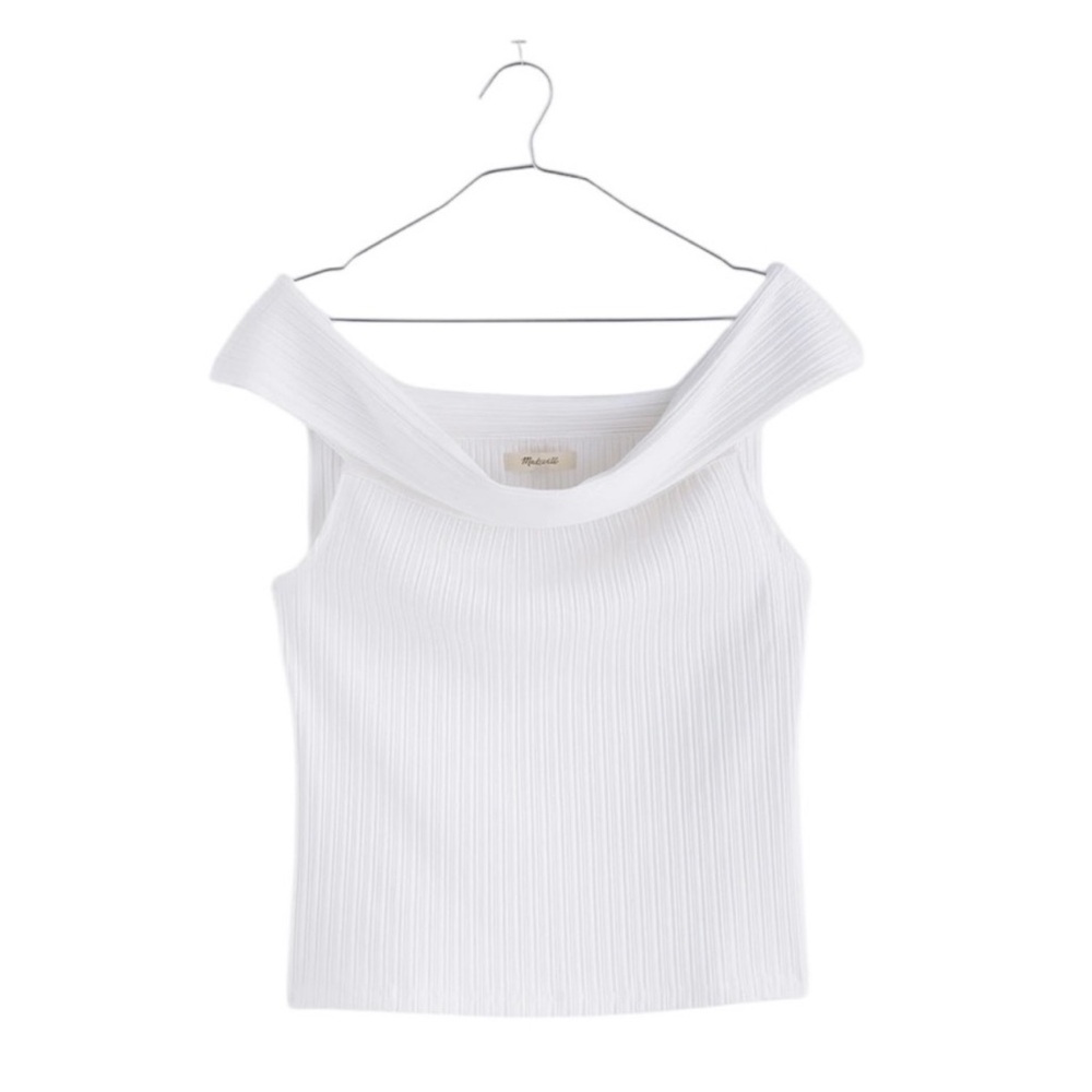 Madewell Ribbed Off-the-Shoulder Top in Eyelet White